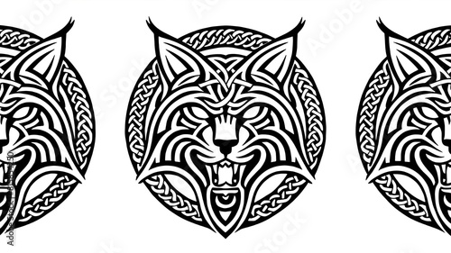 Repetitive zoomorphic ornament in Celtic style. The ornament is to depict a stylised figure of a lynx. The lynx is to be menacing full

of majesty. One module of the ornament is needed - to be repeate photo
