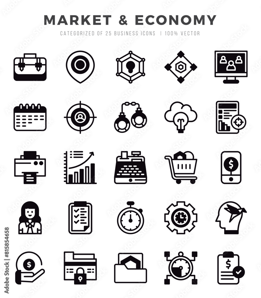 Market & Economy Lineal Filled icons collection. 25 icon set. Vector illustration. Market & Economy Lineal Filled icons collection. 25 icon set. Vector illustration.