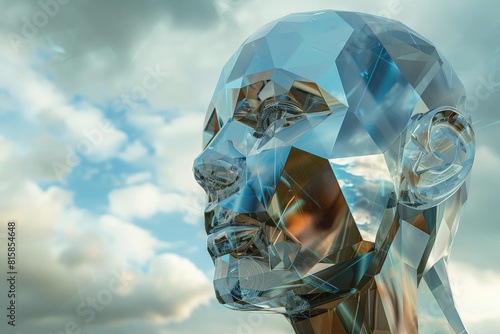 Artificial intelligence concept  geometric shapes in glass head. Digitally generated image 