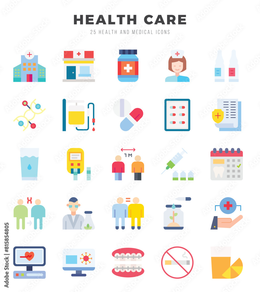 HEALTH CARE Flat icons collection. 25 icon set. Vector illustration. HEALTH CARE Flat icons collection. 25 icon set. Vector illustration.