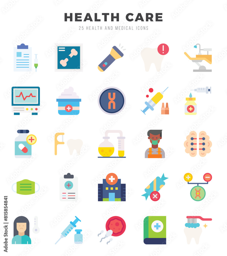 Set of HEALTH CARE Icons. Simple Flat art style icons pack. Vector illustration. Set of HEALTH CARE Icons. Simple Flat art style icons pack. Vector illustration.