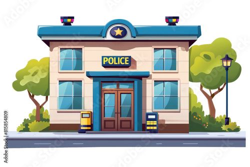 Cartoon police station, transparent or isolated on white background
