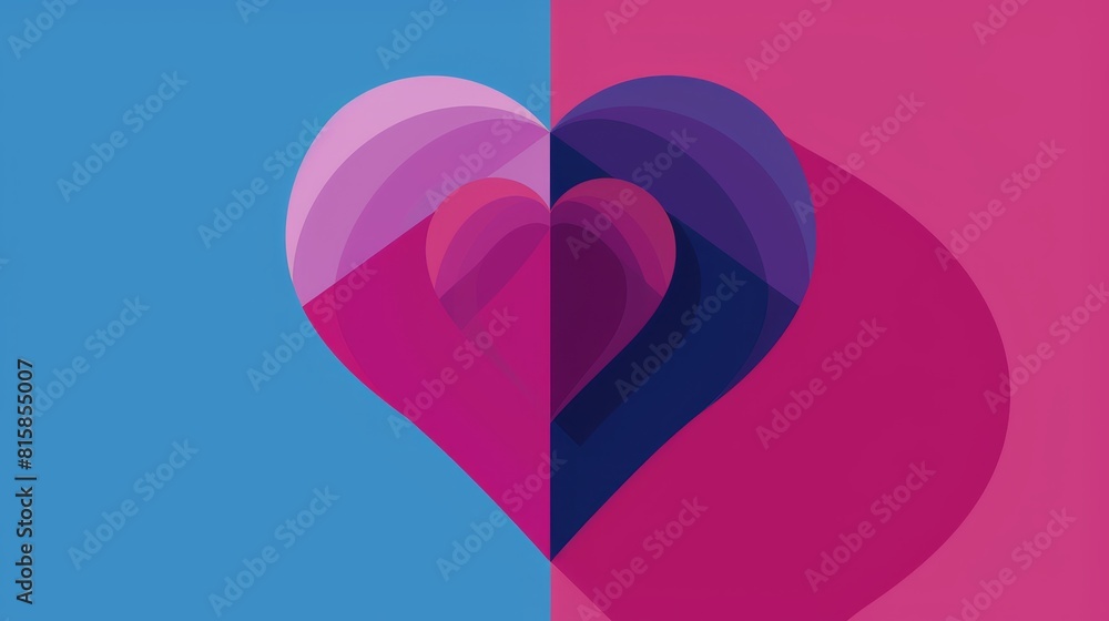 Bisexual heart icon flat design side view Bi Pride theme cartoon