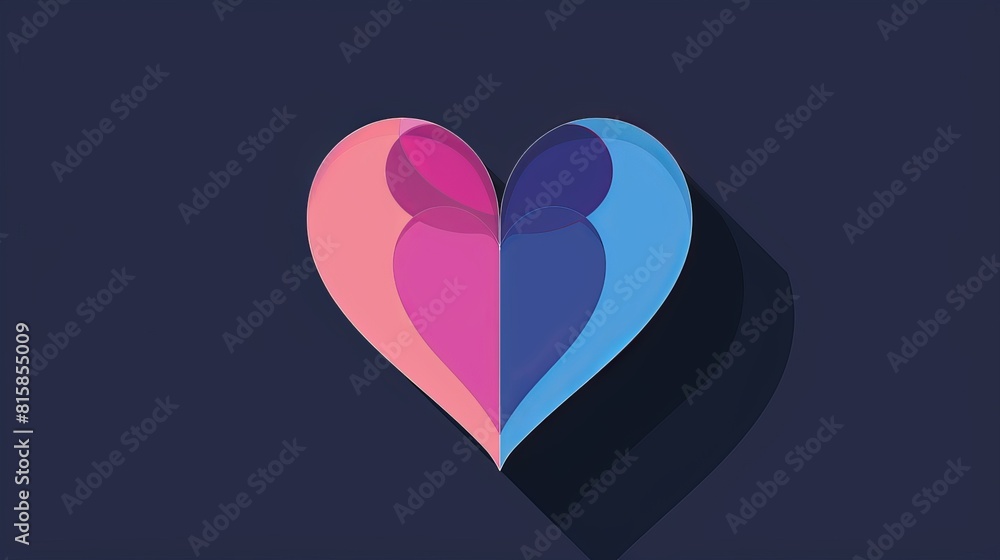 Bisexual heart icon flat design side view Bi Pride theme cartoon