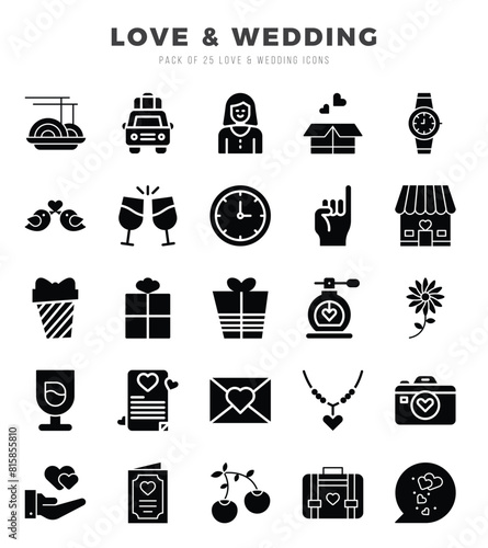 Love & Wedding icons set. Vector illustration.