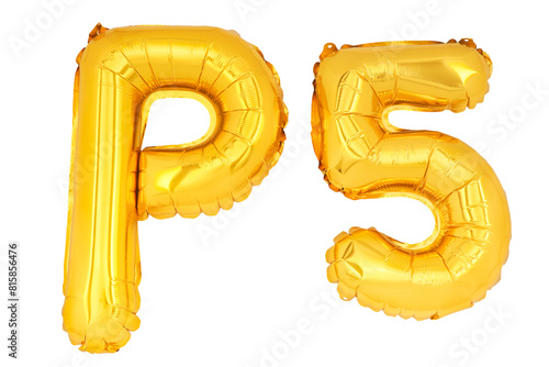 Golden word and number P5 isolate no white background.png photo