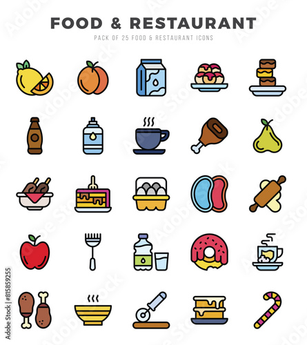 Set of Food and Restaurant icons in Lineal Color style. Lineal Color Icons symbol collection.