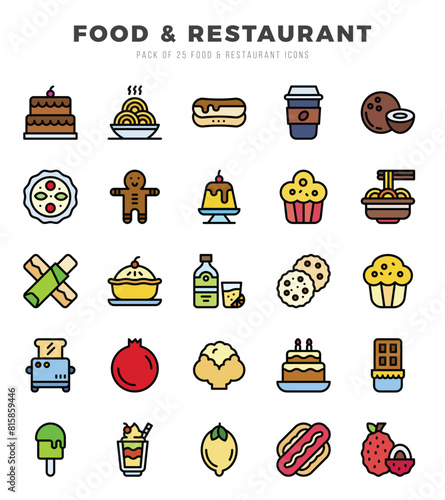 Food and Restaurant Icons bundle. Lineal Color style Icons. Vector illustration.