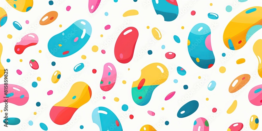 Seamless pattern, simple shapes, colorful, white background, jelly beans in the style of, colorful, bright colors, simple shapes, white background, jelly bean color, Seamless pattern, simple shapes, colorful, white background, jelly beans in the style of, colorful, bright colors, simple shapes, white background, jelly bean color,