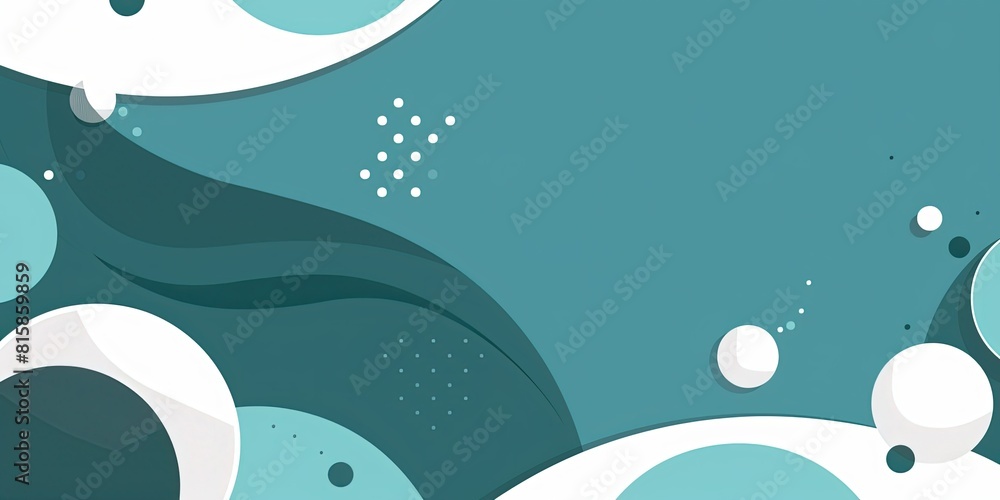 Teal background with white circles and blue dots for the illustration, which is an illustration of two dark grey spheres on top left, and one light teal circle in bottom right corner. Teal background with white circles and blue dots for the illustration, which is an illustration of two dark grey spheres on top left, and one light teal circle in bottom right corner.