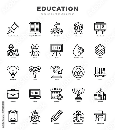 Education Lineal icons collection. 25 icon set. Vector illustration.