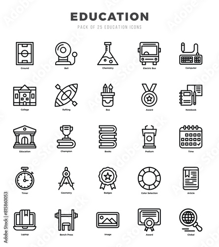 Education icons Pack. Lineal icons set. Education collection set.