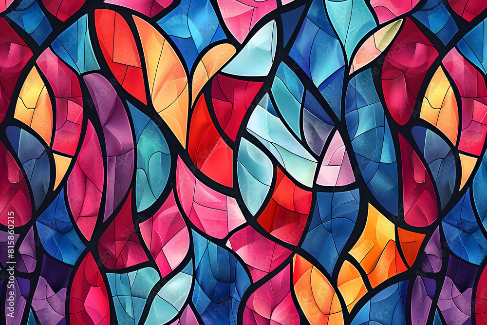 An illustration of colorful stained glass in various vibrant colors An illustration of colorful stained glass in various vibrant colors