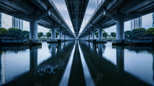 In Singapore, there is an symmetrical overpass going over a river