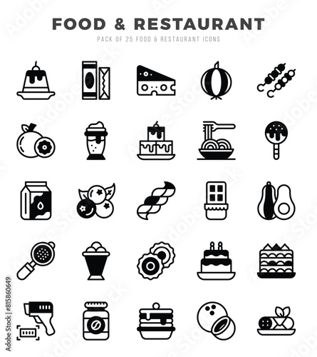 Set of Food and Restaurant icons in Lineal Filled style. Lineal Filled Icons symbol collection.