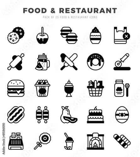 Food and Restaurant Lineal Filled icons collection. 25 icon set. Vector illustration.