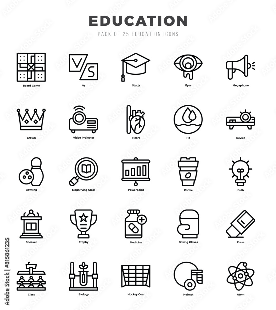 Set of Education Icons. Simple Lineal art style icons pack. Set of Education Icons. Simple Lineal art style icons pack.