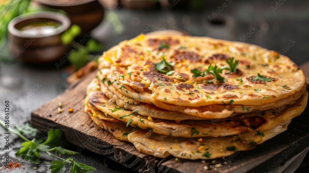 Stack of Flatbreads on Wooden Cutting Board Stack of Flatbreads on Wooden Cutting Board