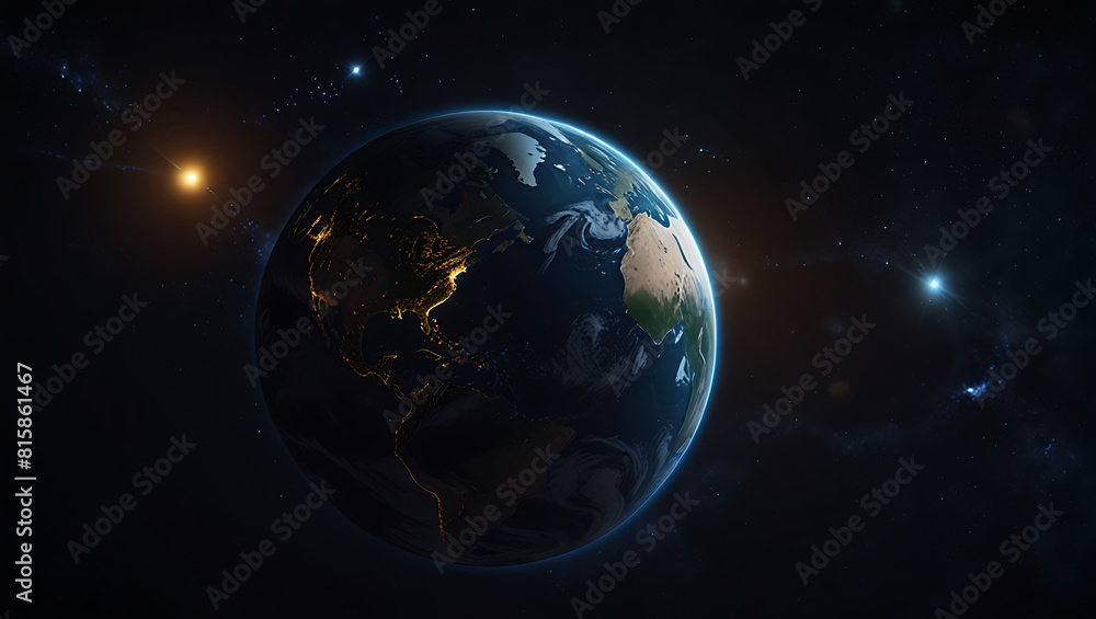 Fototapeta premium planet Earth in dark outer space with Nightlights 