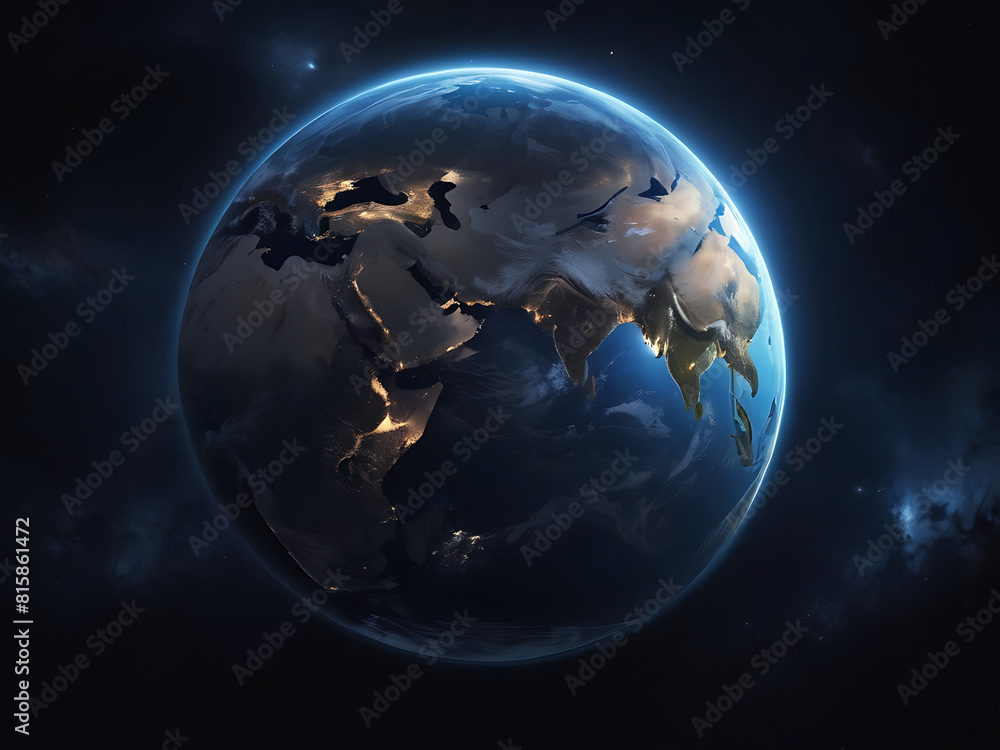 planet Earth in dark outer space with Nightlights
