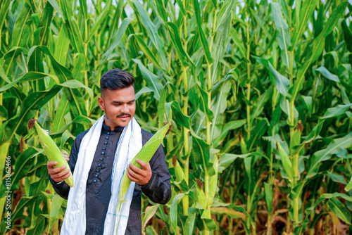 In a cornfield, a young Indian farmer