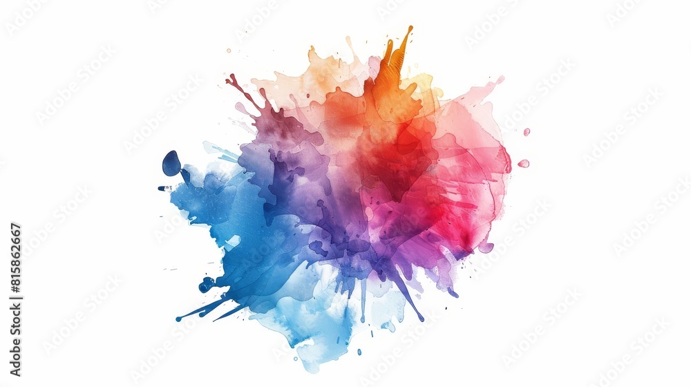Colorful watercolor splash explosion isolated on white background image flat design front view creative burst theme animation Analogous Color Scheme