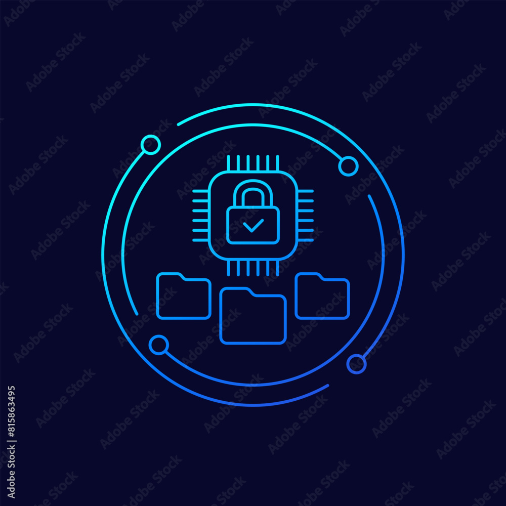 Hardware encryption of data icon, linear design Hardware encryption of data icon, linear design