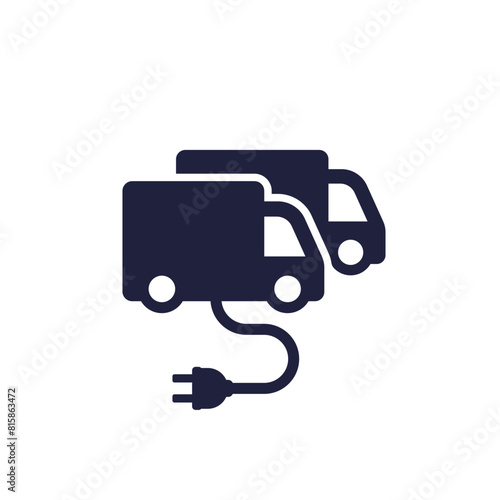 electric fleet icon with trucks on white