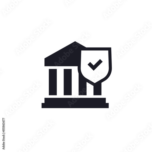bank building icon with a shield