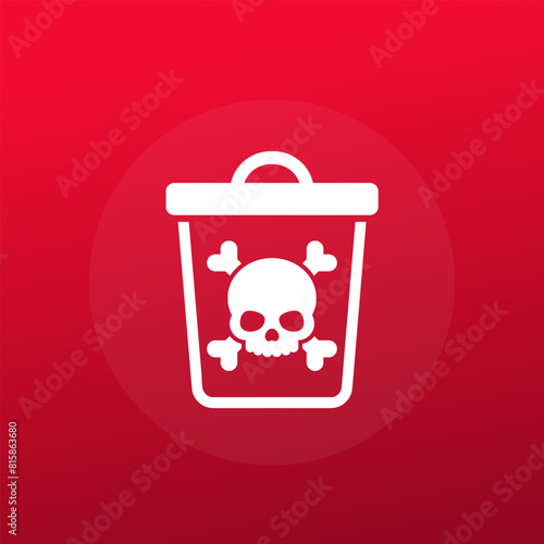 toxic waste icon with a trash bin and skull