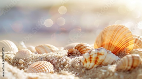 Beach shells with sandy backdrop