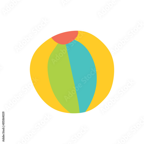Ball for playing Volleyball or Water polo isolated on white. Hand Drawn Vector Flat illustration of Beach Toy with color Stripes. Cartoon Sport Equipment for Leisure Activities. Vacation concept Art