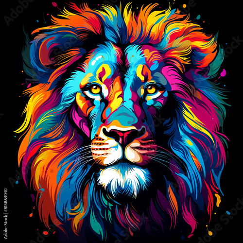 The lion's face is full of colors.