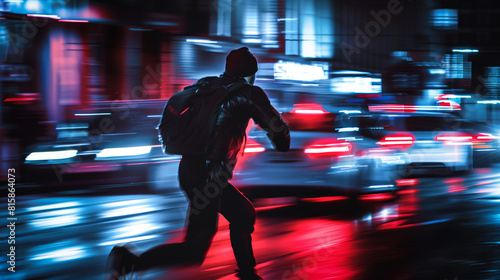 A car thief attempts to run from police, he tries to evade capture by a pursuing police officer