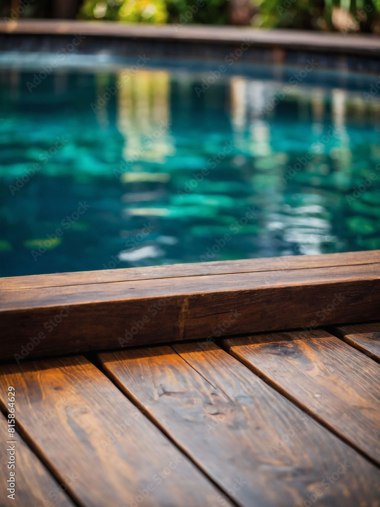 Natural Harmony, Backyard Swimming Pool Integrated with Wooden Flooring.