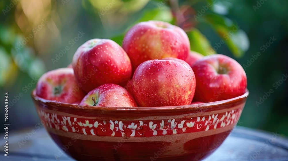 A dish filled with ripe apple fruits for a nourishing snack A dish filled with ripe apple fruits for a nourishing snack