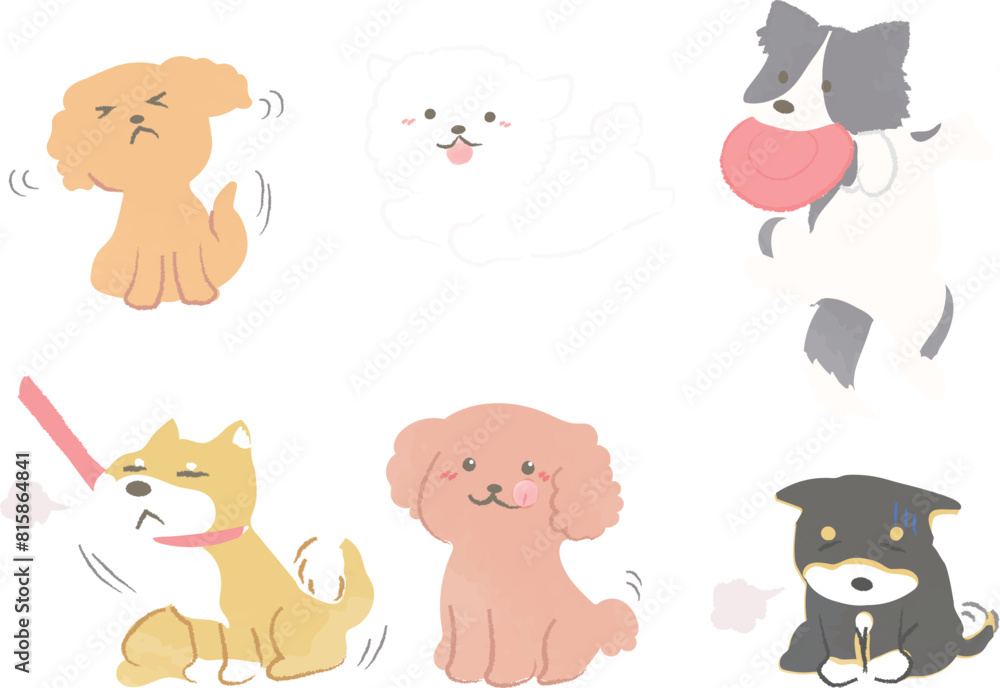 生活する犬のイラストセット 生活する犬のイラストセット