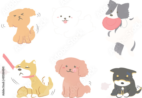 生活する犬のイラストセット