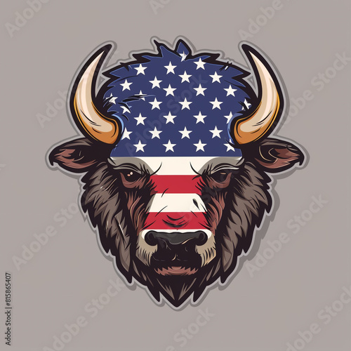 Bison Head With American Flag