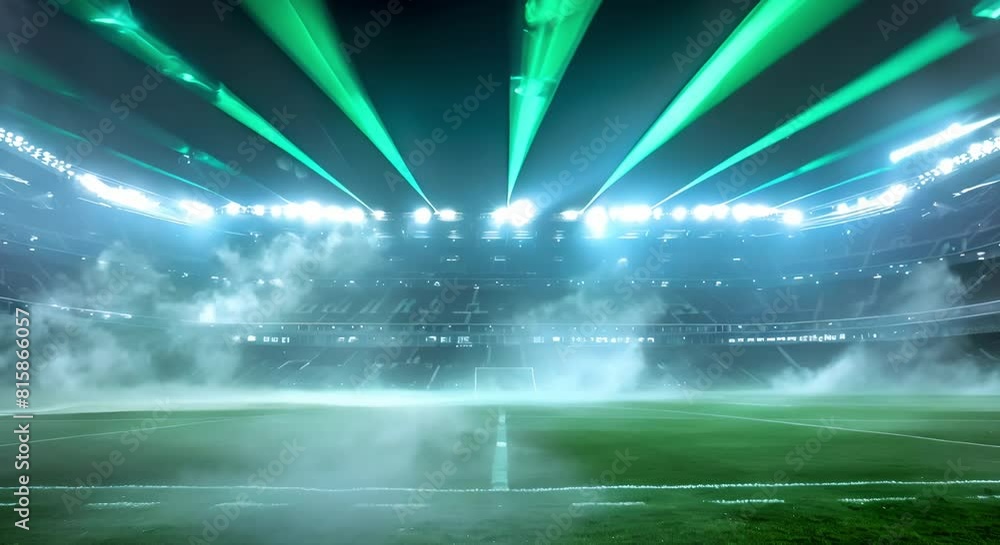 Football stadium glows under green lights preparing for an exciting match. Concept Sports, Football, Stadium, Night Lights, Excitement Football stadium glows under green lights preparing for an exciting match. Concept Sports, Football, Stadium, Night Lights, Excitement