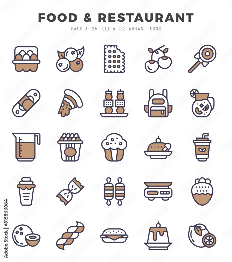 Set of simple Two Color Food and Restaurant Icons. Two Color art icons pack. Set of simple Two Color Food and Restaurant Icons. Two Color art icons pack.