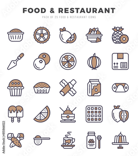 Set of Food and Restaurant icons in Two Color style. Two Color Icons symbol collection.