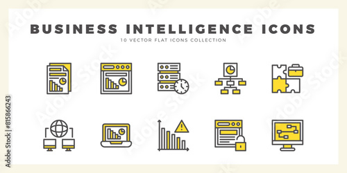 10 Business Intelligence Two Color icons pack. vector illustration.