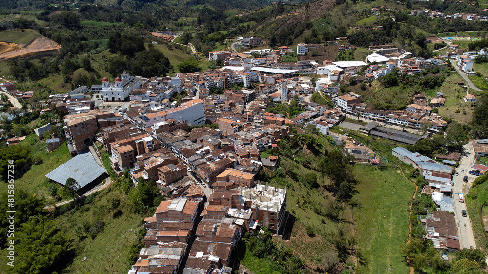 Fototapeta premium San Vicente Ferrer, Antioquia - Colombia. April 24, 2024. Aerial photography. The municipality has an area of 243 square kilometers