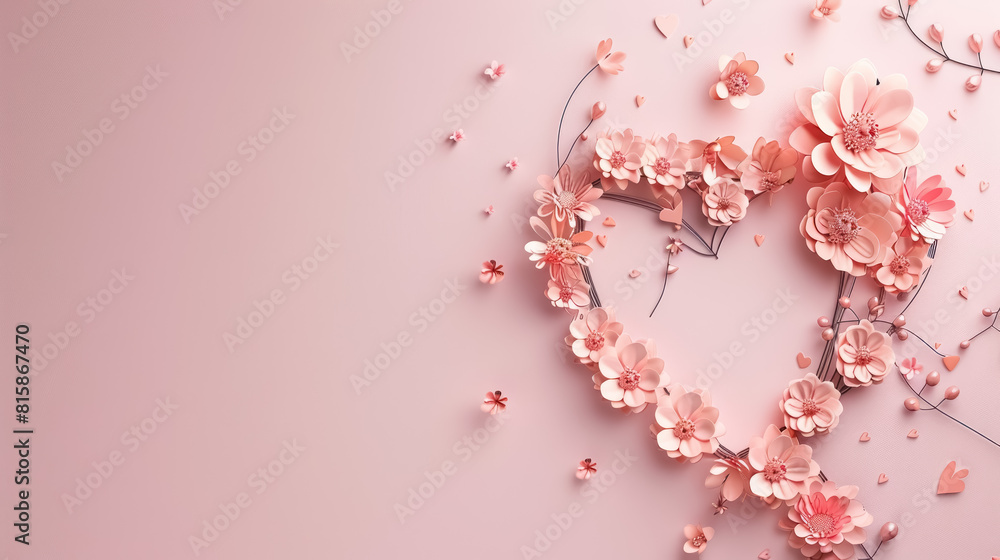 romantic pink floral heart arrangement on pastel background for valentine’s day romantic pink floral heart arrangement on pastel background for valentine’s day
