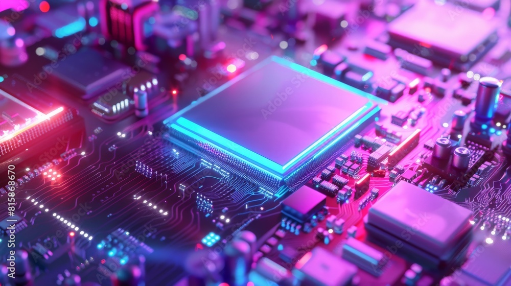Bright coloured futuristic CPU and processors technology background. 3D illustration concept Bright coloured futuristic CPU and processors technology background. 3D illustration concept
