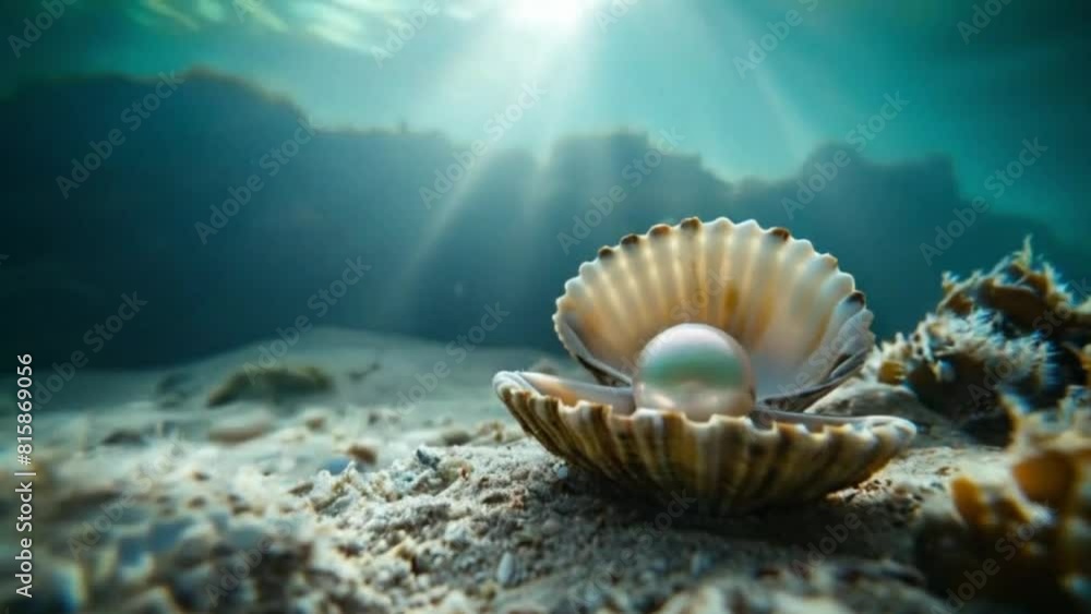 Precious Pearl in a Shell at the Bottom of the Sea, Underwater Treasure in Natural Habitat