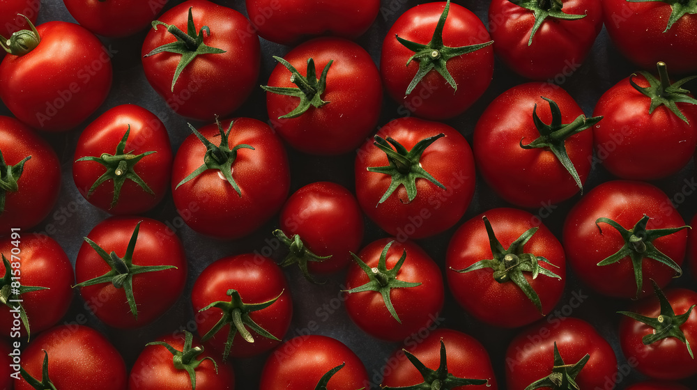 group of fresh ripe red tomatoes with green stems group of fresh ripe red tomatoes with green stems