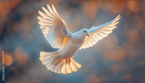 A white dove is flying in the sky by AI generated image