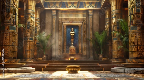 Gilded Gold Podium with an set of sacred symbols and ornaments Ancient Egyptian.